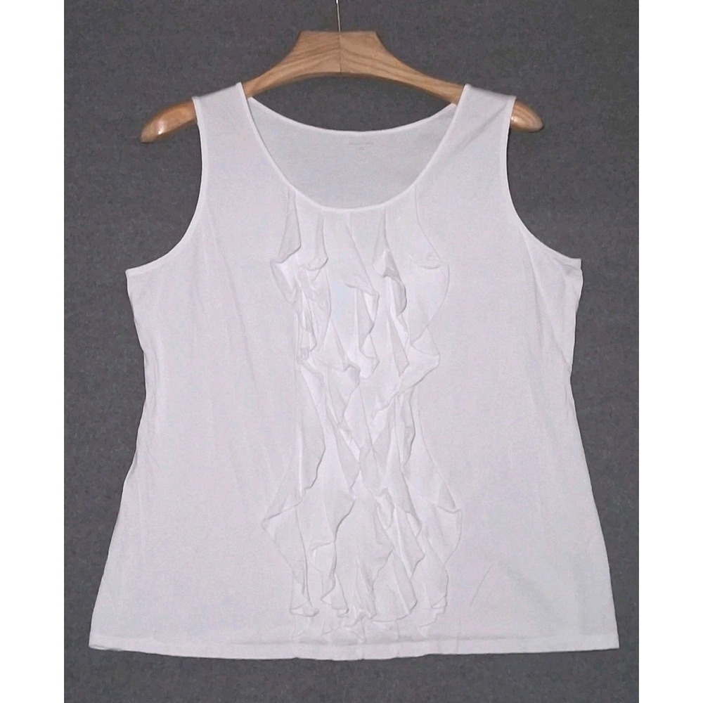 Garnet Hill Esperanza Women's White Sleeveless Knit Top XL Cotton Ruffle Front
